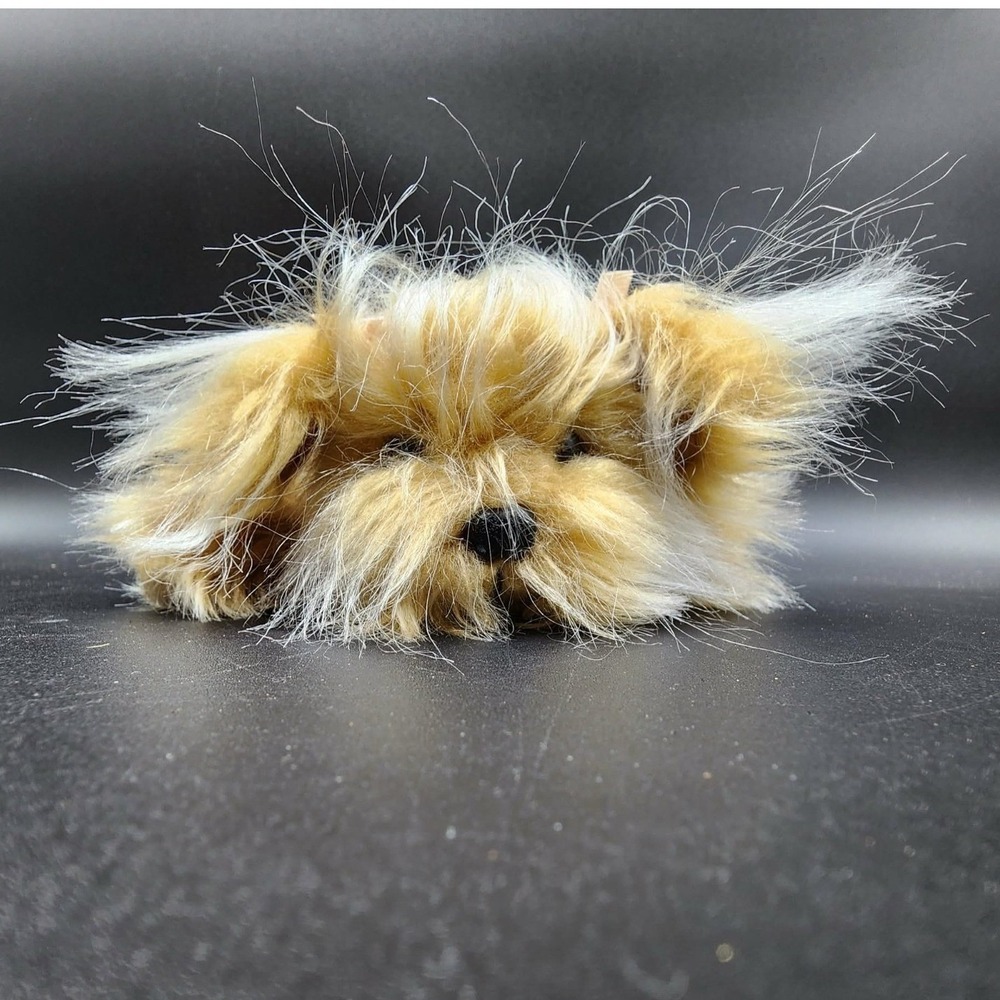 Russ Berrie Tan Sparkle Yorkie Dog Plush Pink Bows Vintage Shaggy Puppy Toy